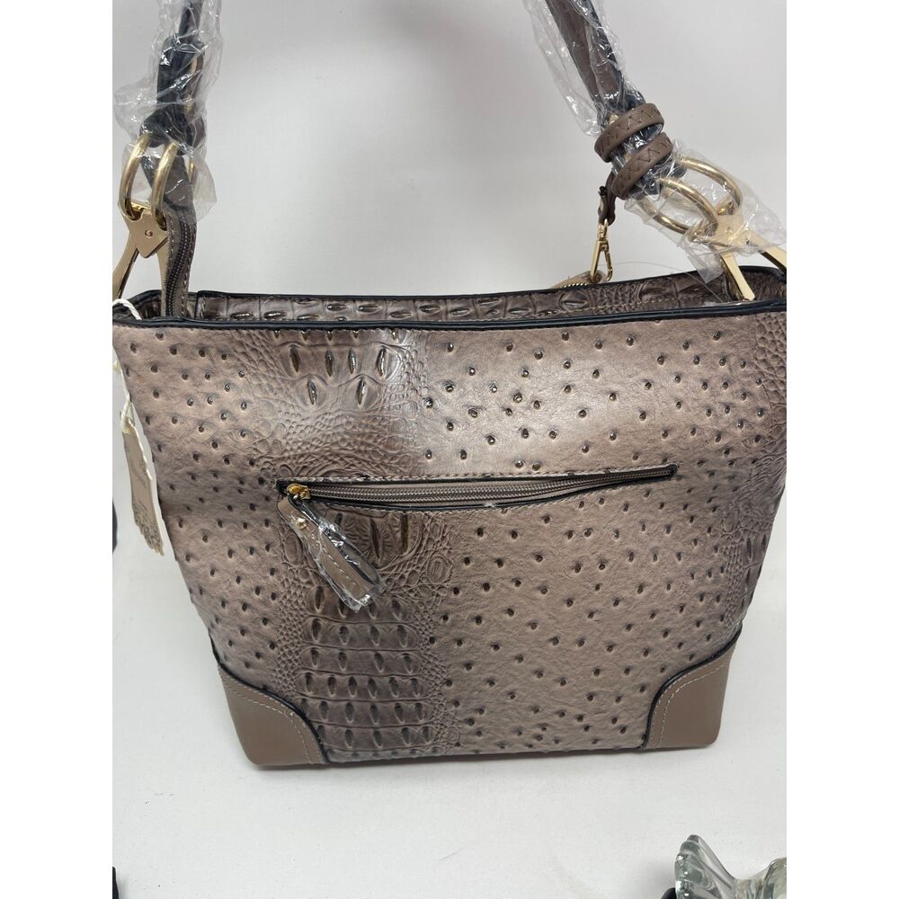 New Alyssa Faux Leather Croc Vegan 2 Piece Wallet & Bag Set Tan Shoulder Bag - Picture 6 of 10